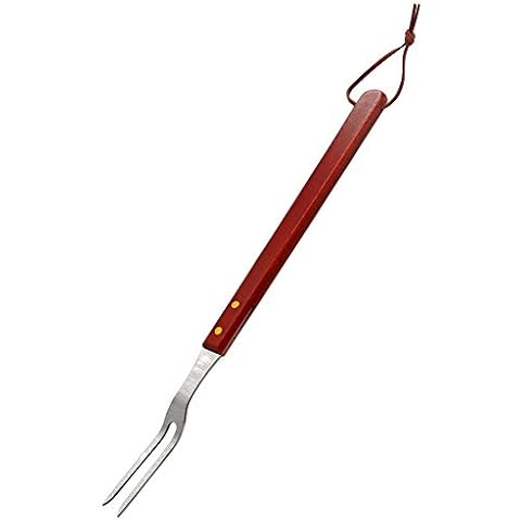 PEPKICN 2 Tine Stainless Steel Carving Fork-Barbecue Meat Fork-Camp Cooking Tool with Wooden Handle (18 inches) Cover