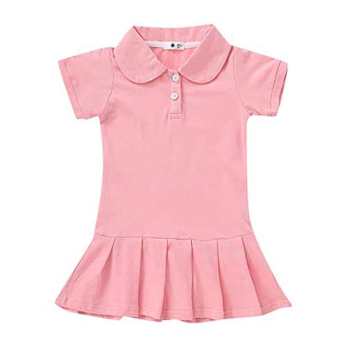 Toddler Baby Girls Pol𝐨 Dress Embroidered Short Sleeve Pleated Tennis Dress A-Line Playwear Sundress