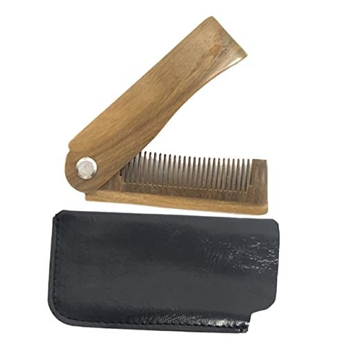 Beatifufu Ergonomic Wooden Pocket Comb for Men Folding Grooming Kit Travel Home Use Beard Supply