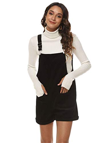 Himosyber Women's Casual Solid Corduroy Adjustable Strap Short Overalls Jumpsuits (Black, X-Large)