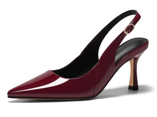 Coutgo Women's Slingback Kitten Heels Closed Pointed Toe Pumps Work Wedding Dress Shoes, Burgundy Pat, Size 8