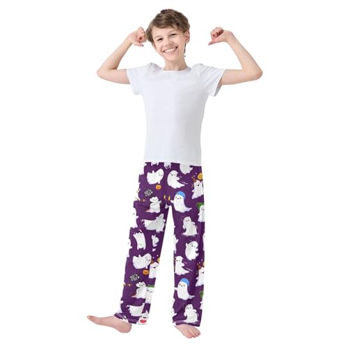 Boys' Pants Cartoon Halloween Kawaii Ghost Long Bottoms Jogger Pants Elastic Waist Trousers with Pockets S-XL2