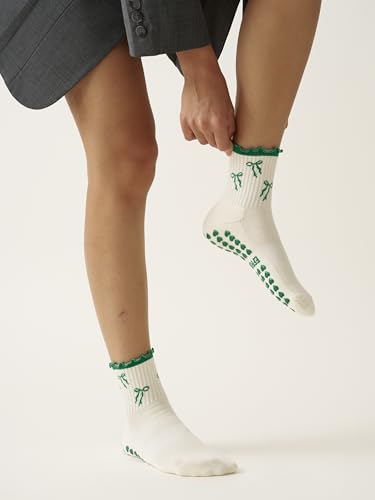 Image of Shapes Studio Half Calf Grip Socks, Cute Fruit Pilates Socks, Ruffle Socks, Non-Slip for Barre Yoga