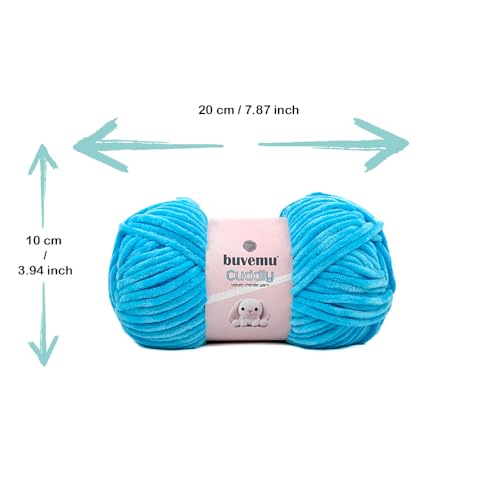 Image of Cuddly Velvet Chenille Yarn, Super Soft Fluffy Bulky for Knitting Crocheting Blanket Amigurumi, Durable for Shedding, 100 Gram (3.53 Ounces) 109 Yards (100 Meters) (Cyan Blue) (3 Skeins)