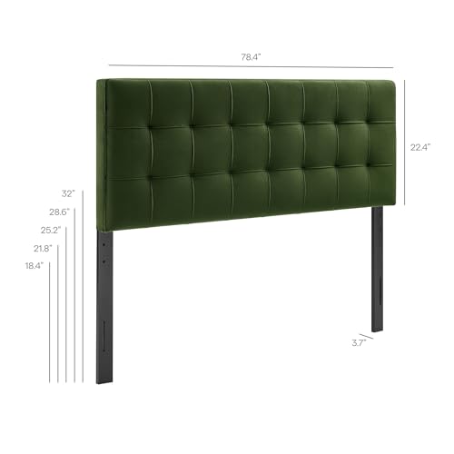 Image of Modway Lily Performance Velvet King Size Headboard with Biscuit Tufting in Moss Green - Stain-Resistant Upholstery with Padded Design and 5 Height-Adjustable Mounts