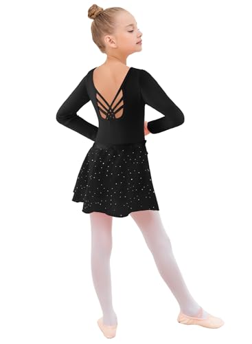 Image of EQSJIU Ballet Leotards for Girls with Removable Skirt Combo Tie Ruffle Sleeve Outfit