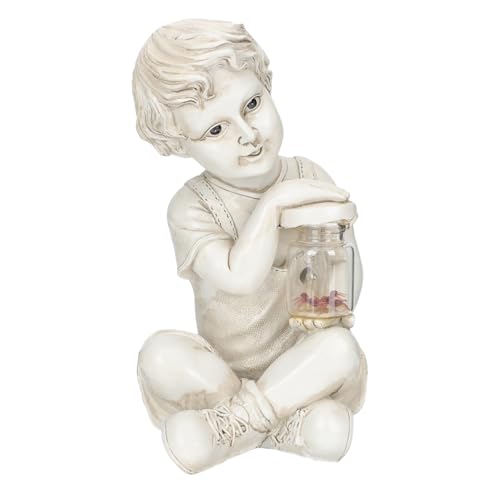 Gadpiparty Solarbetriebene Resin Gartendeko Statue Junge mit LED licht...