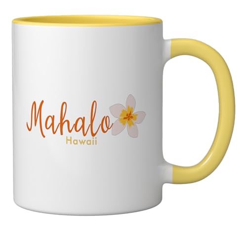 Taza cerámica Mahalo Frangipani Hawaii amarilla/blanca miniatura 2