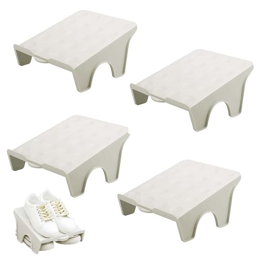 Schuhschlitze Organizer 4 Stück Schuh Organizer Stapelbar Rutschfest Schuhe Schrank Schuhorganizer Platzsparend Shoes Lagerwerkzeuge Doppelschicht Schuhregal für Eingangsbereich Flur(Grau)