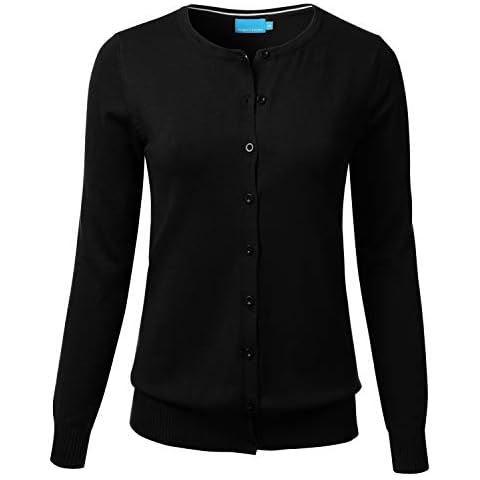 FLORIA Women's Button Down Crew Neck Long Sleeve Soft Knit Cardigan Sweater Black XL Cover