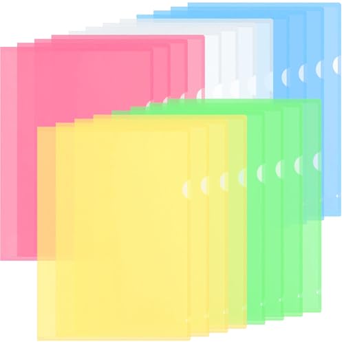 OEEYYT 20pcs A4 Plastic Folders, 5 Colours, Transparent, Red, Blue, Yellow, Green, A4 Size, Plastic Sleeves for File Paper Protection