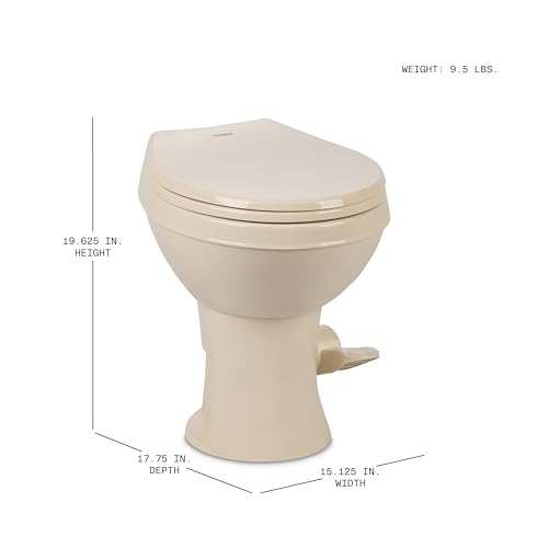 Image of Dometic Model 400 Essential RV Toilet - Round Lightweight Plastic Bowl, Universal Fit & 2-Bolt Mount, 18 inch Chair Height Residential Style, Gravity Flush Toilet with Soft-Close Seat, Bone (9610008276)