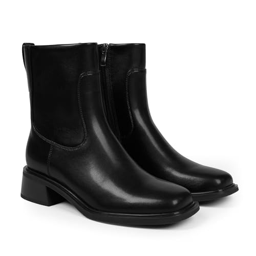 Ankle Boots for Women Low Heel Square Toe Chunky Short Booties Fall Boots with Side Zipper2