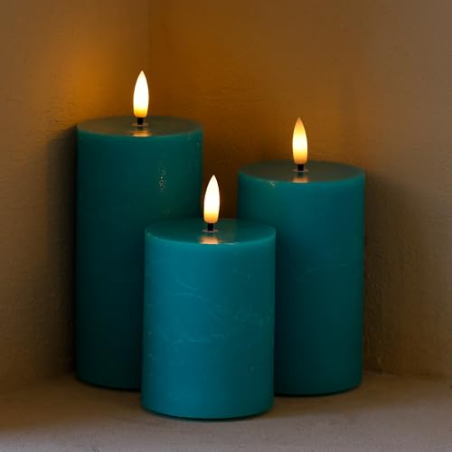Image of Teal Flameless Candles, Wax Battery Operated Candles with Remote