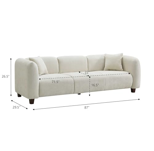 Image of Merax 87 inch Beige Chenille Couch 3 Seater Modern Sofas for Living Room | with 2 Pillows, Foam Filled Cushions, Solid Wood Legs, Upholstered Backrest and Armrest, Bear 900lbs, 87 inchW x 29.5 inchD x 26.5 inchH
