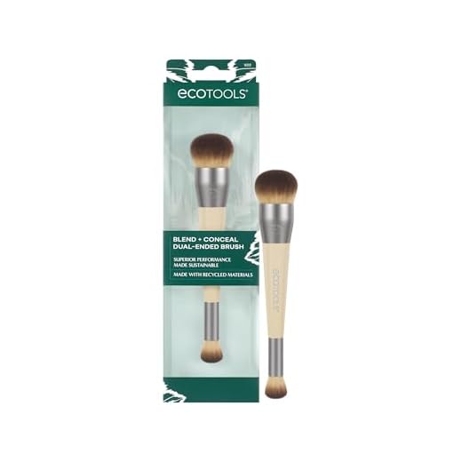 EcoTools Blend + Conceal – Brocha de maquillaje doble para base y corrector, ideal para fórmulas líquidas o en crema, cerdas sintéticas, herramienta facial vegana y libre de crueldad