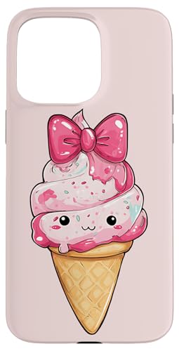 アイスクリームコーン ストロベリーガール ピンク コケット リボン スマホケース iPhone 15 Pro Max 用