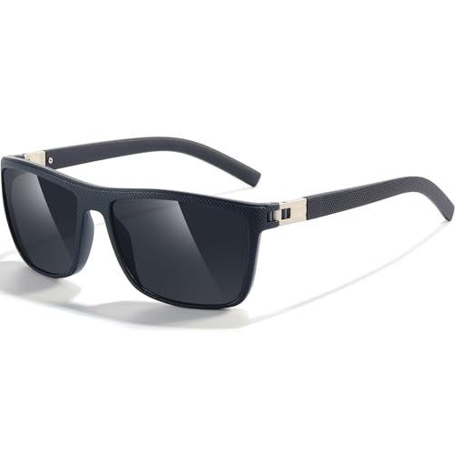 Blue Square Sunglasses for Men Polarized UV Protection Driving XL Wide Face Big Sun Glasses Shades Retro 70s Trendy