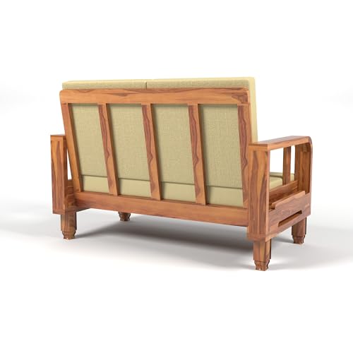 Image of Solid Sheesham Wood 2-Seater Sofa Set - Wooden Sofa Set with Side Newspaper Holder | Elegant Design for Living Room (Design 8)
