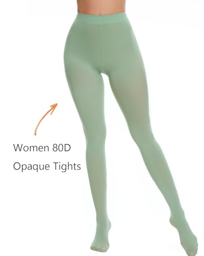 Image of DUCMODA Womens 80 Denier Opaque Tights, Women's Soft Solid Color Footed Pantyhose, High Waist Stocking with 30+ Colors
