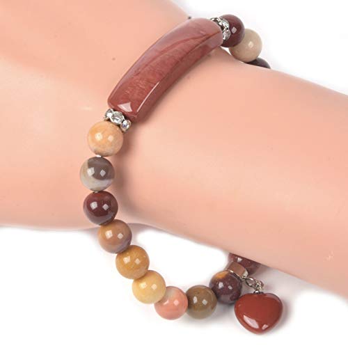 Natural Mooakite Jasper Gem Semi Precious Gemstone Love Heart Charm Stretch Bracelet3