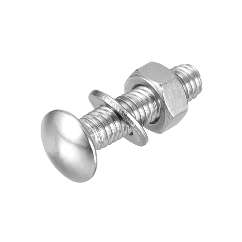 Image of uxcell M6x25mm Square Neck Carriage Bolts with Nuts & Washers, 12Set 304 Stainless Steel Round Head Square Neck Coach Bolt Screws, Silver Tone