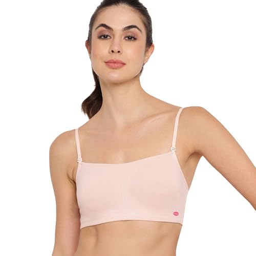 Image of Enamor Moulded Double Layer Front Women's Cotton Cami Bra - Detachable Slim Straps with Back Keyhole, Non Padded, Wirefree, High Coverage - A022