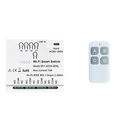 Osmond Commutateur intelligent WiFi 4 canaux + télécommande 85-265 V USB 5 V 2,4 G module domotique WiFi pour IFTT Home Easy Install