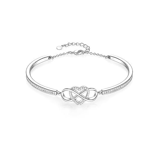 GEORGE · SMITH Pulsera Infinito Circonita para Mujeres Niñas, Pulsera Corazón Infinito Plata Regalos Joyería para Mamá Esposa San Valentín Cumpleaños (Plata)