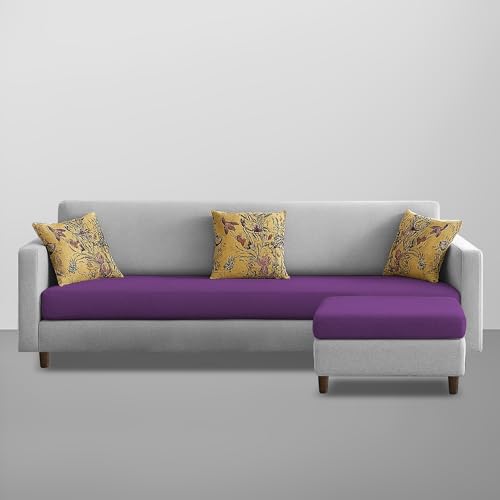 Image of Casaliving Premium Lifestyle Fabric 5 Seater L Shape Sofa Set 4 Seater Modern Sofa Set & Ottoman for Living Room (Purple Grey Colour)