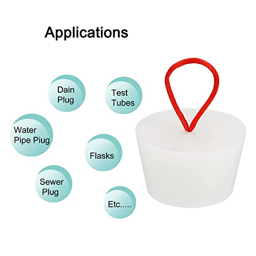 sourcing map Silicone Rubber Tapered Plug 42mm to 53mm Solid Bathtub Bungs Stopper with Handle for Test Tubes, Water Pipe, Drainage Hole, White 3 Pieces - Image 4