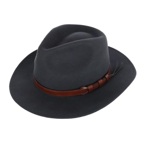 Kenny K Men's Australian Wool Fedora with Leather Hatband, Large, Charcoal
