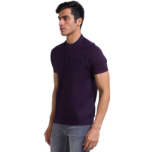 Image of Parx Men's Pure Linen Solid Pattern Regular Fit Henley Neck Half Sleeve Casual T-Shirt