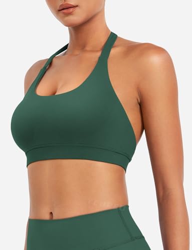 Image of YEOREO CoreFlex Women Halter Sports Bra Workout Seamless Padded Basic Bra Open Back Yoga Gym Crop Top