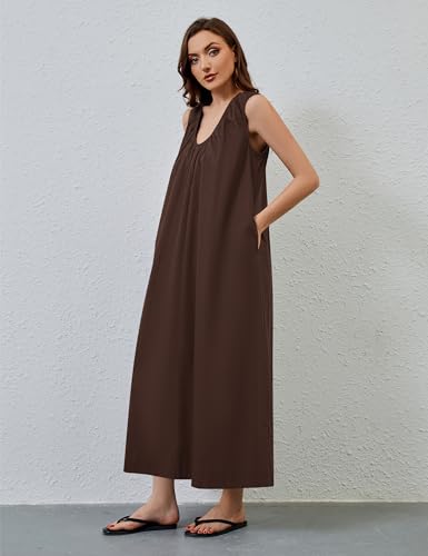 MISSACTIVER Women's Sleeveless Maxi Dress Scoop Neck Ruched Long Dress with Side Pockets Wide Shoulder Elegant Blouse Dresses3