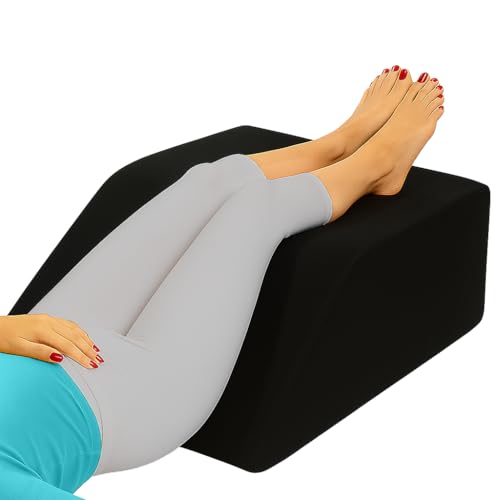 Crescent Textile Leg Elevation Wedge Pillow High Grade Foam Support for Sleeping Swelling Relief Blood Circulation Back Hip Knee Pain Removable Washable Cover 60x50x15cm Made in UK (Black)