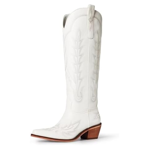 vimitty Fashion Embroidered Western Cowboy Boots for Women Ankle High Western Mid Calf Chunky Heel Pointed Toe Country Boots Cover