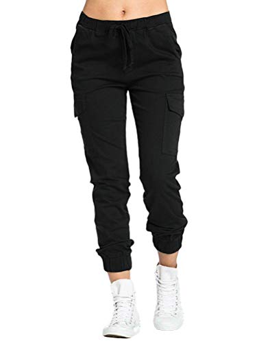 Minetom Femme Pantalon Cargo Streetwear Harem Pants Straight Trousers Cordon Biker Pantalon de Sportive Jogging Sweatpants Noir L