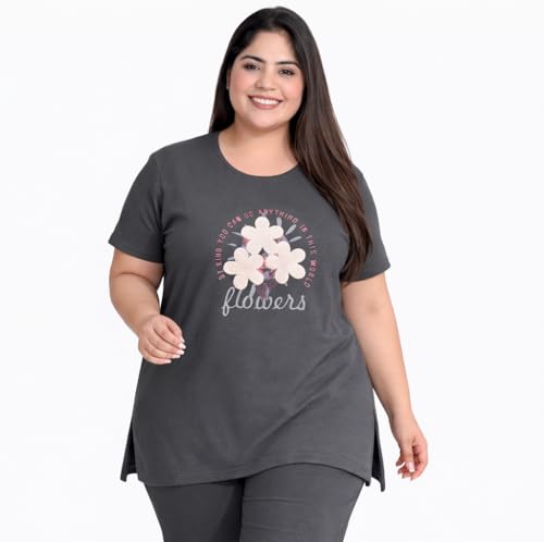 Image of In Love Women's Plus Size Longline T-Shirt with Side Pocket, 3 /4 Sleeve, Crew Neck