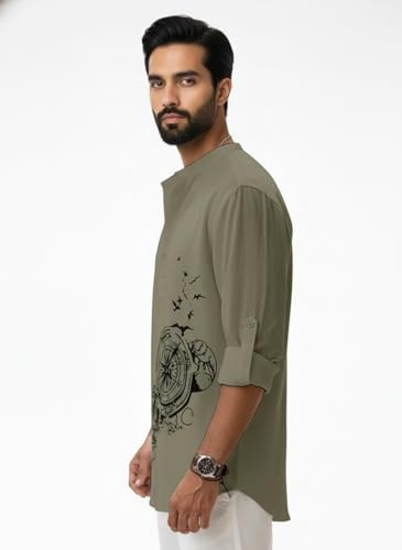 Image of Amazon Brand - INKAST Men's Cotton Blend Mandarin Collar Regular Fit Full Sleeve Casual Short Kurta