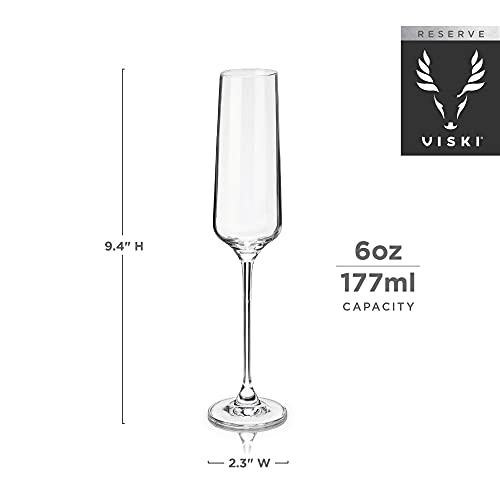 Viski Champagne Flutes, 4 Lead-Free Crystal Sparkling, Stemmed Wine Glass Set European Made Glassware, Set of 4, Clear, (10103) - Image 3