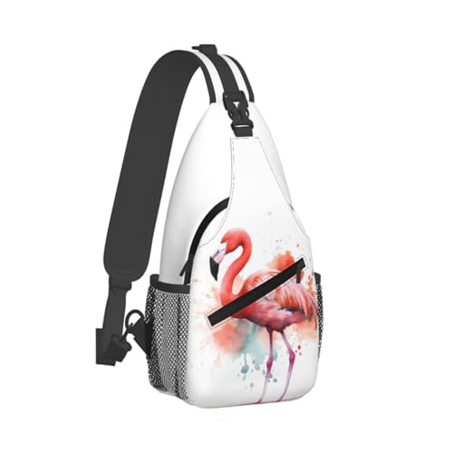 Mochila bolso tipo sling Watercolor Flamingo negra para senderismo