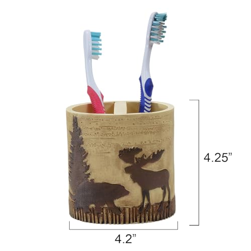 Black Forest Décor - Woodland Moose & Bear Toothbrush Holder - Aged Rustic Bathroom Décor for Cozy Cabin Style - 4.5