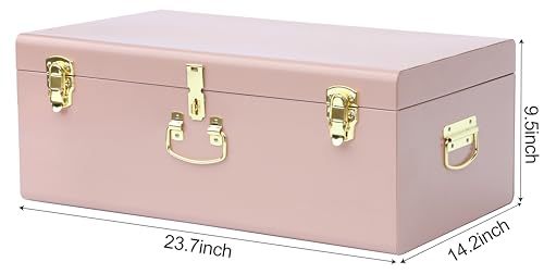 Image of Vixdonos Large Metal Trunk Decorative Storage Box College Dorm Chest with Handle