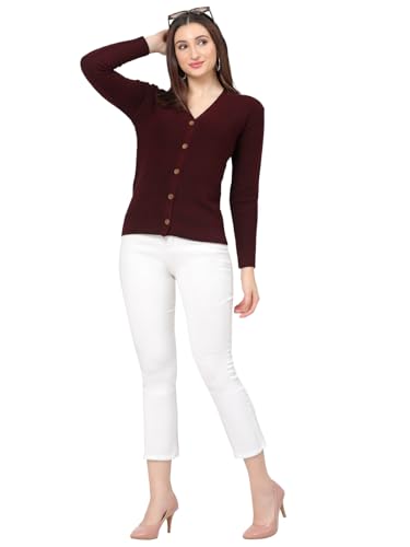 Image of Kalt Women Full Sleeves V-Neck Design Acrylic Cardigan Sweater