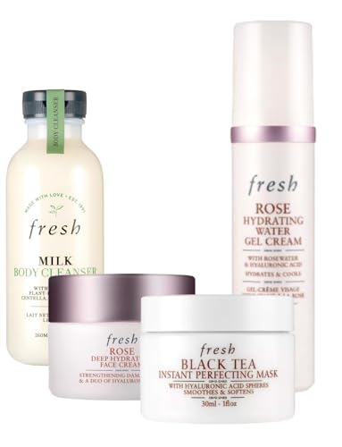 Fresh Rose Deep Hydration Face Cream, Milk Body Cleanser, and Black Tea Kombucha Set
