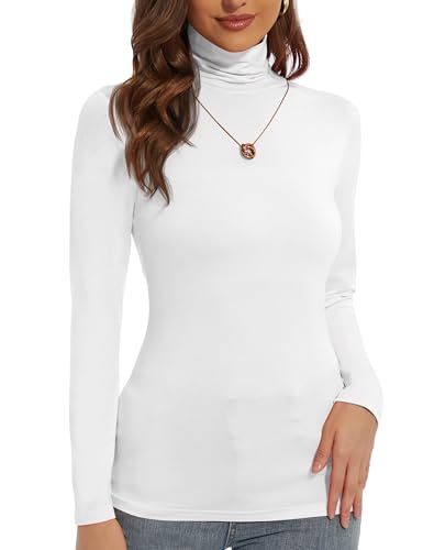 Women's Turtleneck Long Sleeve Shirts Slim Fitted Lightweight Base Layer Casual Tops