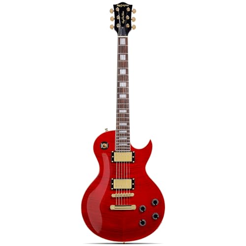 Image of Leo Jaymz SC Series Electric Guitar - Mahogany Body, Laurel Fingerboard, Dual Humbuckers, Tune-O-Matic Bridge, C Neck, 18:1 Tuners (Red)