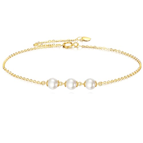 KECHO 14K Gold Freshwater Pearl Bracelet 14K Solid Gold Pearl Jewelry Anniversary Birthday Gifts for Women
