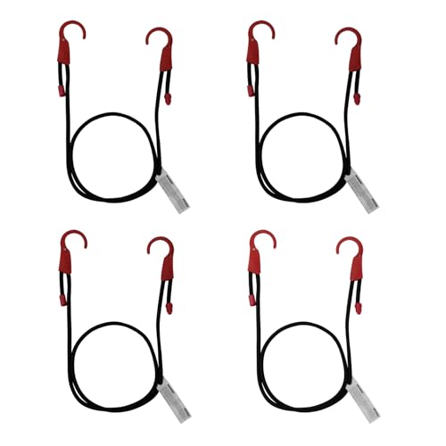Lekarf Adjustable Bungee Cords, 4PC Pack 48 inch Elastic Cord with Anti-Slip Pirate Big Hook, 65LBs Tensile Force Bungee Ropes for Bike, Motorcycle Luggage Security and Other Outdoor Applicaton